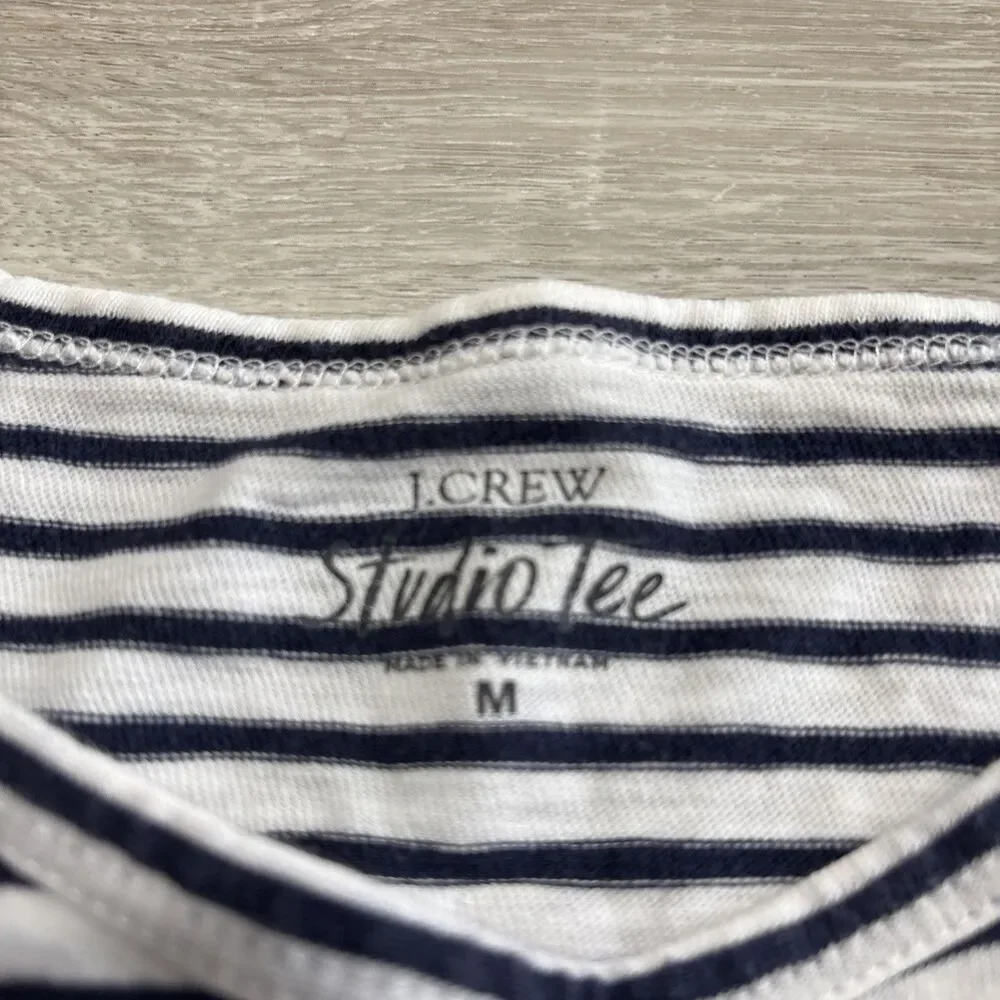 J.Crew Studio Tee Striped T-Shirt Women’s Medium White Navy Short Sleeve Top